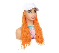 Perruque Synthétique Chapeau de perruque tressé long et fin d'une seule pièce, bandeau photo voyage(Orange)
