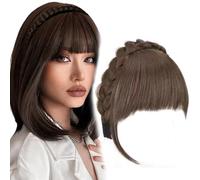Perruque synthétique châtain clair avec favoris 15 cm tressée à haute température avec filet intérieur et peigne antidérapant bandeau pour un usage quotidien