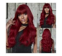 Perruque Synthétique Chestnut Brown Synthetic Wigs Long Natural Wave With Bangs Daily Cosplay Heat Resistant Hair for Women(Dark red)
