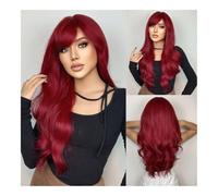 Perruque Synthétique Chestnut Brown Synthetic Wigs Long Natural Wave With Bangs Daily Cosplay Heat Resistant Hair for Women(Red)