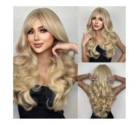 Perruque Synthétique Chestnut Brown Synthetic Wigs Long Natural Wave With Bangs Daily Cosplay Heat Resistant Hair for Women(Gold)