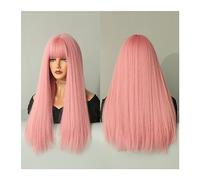 Perruque Synthétique Cheveux synthétiques for fille Cosplay et utilisation quotidienne 23" perruque blonde avec frange for femme longue droite(Pink)