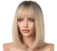 Perruque synthétique coupe bob - Perruque droite - Coupe carrée - Perruque courte et droite - Perruque courte et naturelle - Résistante à la chaleur - Pour femme