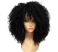 Perruque synthétique courte afro bouclée de 35,6 cm pour femme noire avec ajustement réglable et bonnet respirant, couleur noire naturelle