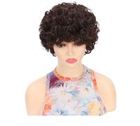 Perruque synthétique courte afro frisée for femme, 130 g Hair Extensions Pièces Wigs(Dark brown)