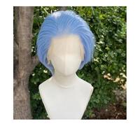 Perruque synthétique courte bleu ciel for femmes noires, perruque lace front 13x4 for hommes, densité 150 Hair Extensions Pièces Wigs
