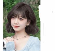 Perruque synthétique courte bouclée avec frange pour cosplay, perruque blonde rose ondulée avec cuir chevelu simulé naturel, perruque résistante à la chaleur de 12 pouces - Marron noir - 12 pouces
