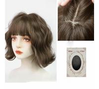 Perruque synthétique courte bouclée Cosplay avec frange Blonde Rose Water Wave Bob Wig avec cuir chevelu simulé naturel 12' Perruque résistante à la chaleur - Brun froid - 12 POUCES