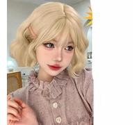 Perruque synthétique courte bouclée Cosplay avec frange Blonde Rose Water Wave Bob Wig avec cuir chevelu simulé naturel 12' Perruque résistante à la chaleur - Blonde au lait - 12 pouces