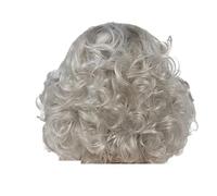 Perruque synthétique courte bou grise et blanche for femmes âgées, 1 pièce, perruque avec frange, Costume de Cosplay, cadeau fête for grand-mère(Grey White)