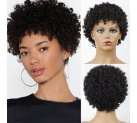 Perruque Synthétique Courte Bouclée Noire, Perruque Complète À Frange Bouclée Pour Femmes