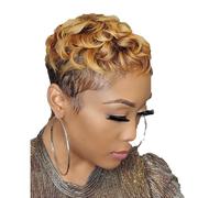 Perruque synthétique courte bouclée - Perruque Pixie marron ombré pour femmes noires