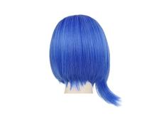 Perruque synthétique courte de tristesse, 1 pièce, perruque Cosplay lisse bleue for enfant avec lunettes à l'envers, fausse Costume for femme(Sadness Wig)