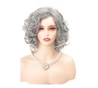 Perruque synthétique courte et bou de 30 cm (12 pouces) for grand-mère, idéale for le cosplay, les costumes d'Halloween et les fêtes. pour Femme Charmant(Dark Grey)