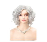Perruque synthétique courte et bou de 30 cm (12 pouces) for grand-mère, idéale for le cosplay, les costumes d'Halloween et les fêtes. pour Femme Charmant(Light Grey)