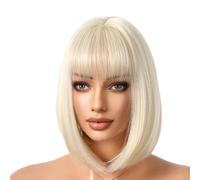 Perruque synthétique courte et droite avec frange - Perruque de rechange en cheveux synthétiques naturels pour concerts, soirées à thème, mariages, rendez-vous, cosplay, Halloween