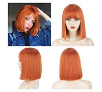 Perruque Synthétique Courte Et Droite Avec Frange Pour Femme - Noir, Rose, Violet, Rouge - Ligne De Cheveux Naturelle - Grise - Pour Femme (Orange 35,6 Cm)