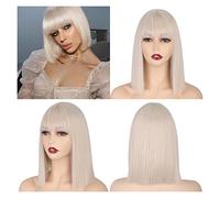 Perruque Synthétique Courte Et Droite Avec Frange Pour Femme - Noir, Rose, Violet, Rouge - Ligne De Cheveux Naturelle - Grise - Pour Femme (60 À 14 Pouces)