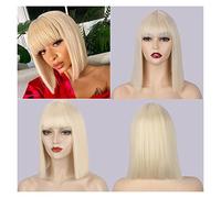 Perruque Synthétique Courte Et Droite Avec Frange Pour Femme - Noir, Rose, Violet, Rouge - Ligne De Cheveux Naturelle - Grise - Pour Femme (613 14")