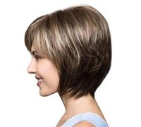 Perruque synthétique courte et droite - Cheveux moelleux, naturels - Pour femme - Marron - Taille unique