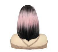 Perruque synthétique courte et lisse avec frange for femmes, 1 pièce, 14 pouces, dégradé rose à noir, parfaite for les fêtes, usage quotidien