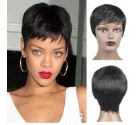 Perruque synthétique courte et lisse avec frange pour femme, cheveux résistants à la chaleur, noirs, bruns, blonds, oranges, PX8-1B-4 pouces-1 pièce