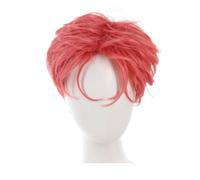 Perruque synthétique courte et lisse de 10cm for hommes, perruque couleur Blonde légèrement bouclée, queue cheval, Cosplay, cadeaux noël, 1 pièce(Pink)