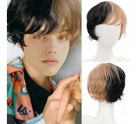 Perruque synthétique courte noire blonde brune, faux cheveux, perruques de cosplay pour fête quotidienne pour femmes, hommes, filles, garçons, fibre haute température - noir et jaune