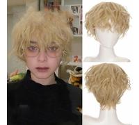 Perruque synthétique courte noire blonde brune, faux cheveux, perruques de fête quotidiennes, cosplay, pour femmes, hommes, filles, garçons, fibre haute température, dorée