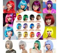 Perruque synthétique de couleur étudiante, Coiffure au carré courte BOB0, Perruque multicolore pour jeu de rôle, Accessoire capillaire de fête quotidienne, Convient aux femmes et aux filles, Fournitur
