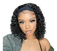 Perruque synthétique demi-perruque bou courte noire naturelle de 25 cm avec bandeau, idéale for un usage quotidien. Effet naturel et Volumineux