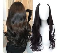 Perruque synthétique demi-tête en forme de U pour femme avec raie au milieu - 61 cm - Brun miel
