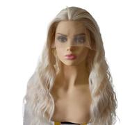 Perruque Synthétique Dentelle frontale blanche avec ondulations d'eau, perruque de cheveux bouclés mi-longs, soie fendue à haute température