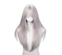 Perruque synthétique droite de 30 pouces, style droit naturel, couleur argent charmante. Conçue avec une frange, cette perruque est parfaite pour un port quotidien, offrant une apparence naturelle et