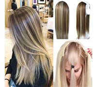 Perruque synthétique droite en forme de V 61 cm pour femme - Extensions de cheveux 3/4 demi-postiches 1BT0906#