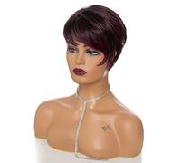 Perruque Synthétique Droite Mixte Perruque Bobo Style Perruques Courtes Pour Femmes Noires Cheveux Résistants À La Chaleur Naturel Gratuit Filet À Cheveux Gris Perruques Pour Femmes (T1B/Bourgogne 1