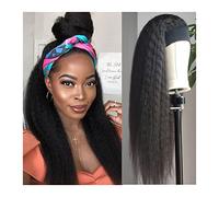 Perruque Synthétique Droite sans colle demi perruques bandeau perruque de cheveux humains avec brésilien Yaki for les femmes noires(180 Density,12 inch)