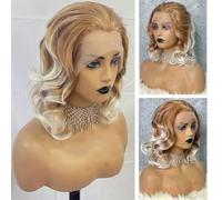 Perruque synthétique en dentelle frontale blonde 13x3,5 pour Cosplay, perruque courte ondulée résistante à la chaleur pour Drag Queen pour femmes, blonde, 180% - Dentelle frontale - 40,6 cm