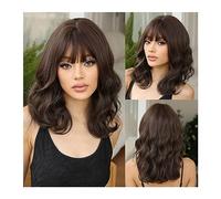 Perruque Synthétique Épaule longue ondulée brun foncé perruque avec frange synthétique vague d'eau Cosplay perruques quotidiennes for les femmes Afro résistant à la chaleur cheveux naturels Naturelles