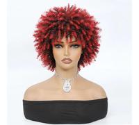Perruque synthétique grise crépue for femme avec frange, perruque afro bouclée for usage quotidien Effet naturel et Volumineux(Red)