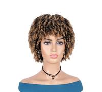 Perruque synthétique grise crépue for femme avec frange, perruque afro bouclée for usage quotidien Effet naturel et Volumineux(Brown blonde)