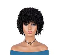 Perruque synthétique grise crépue for femme avec frange, perruque afro bou for usage quotidien pour Femme Charmant(Black)