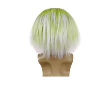 Perruque synthétique grise for hommes, 1 pièce, ensemble avec moustache et sourcils, casquette chauve cheveux sur les côtés, perruque de grand-père, Costume(Green Ombre White)