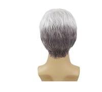 Perruque synthétique grise for hommes, 1 pièce, ensemble avec moustache et sourcils, casquette chauve cheveux sur les côtés, perruque de grand-père, Costume(Wig and Mustache)