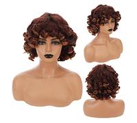 perruque synthétique HOUYAN cheveux courts bouclés synthétiques noir femme noir brun perruque perruque africaine avec une frange accessoires de cheveux féminins naturels Anime perruque (Color : 007)
