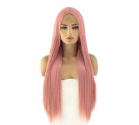 Perruque synthétique Lace Front 13x4 rose longue et lisse for femme, ligne de cheveux naturelle, idéale au quotidien Extensions de cheveux(20inch)