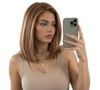 Perruque Synthétique Lace Front HD 13X6, Perruque 12 Pouces Brun Ombré | Perruques courtes et lisses avec raie au milieu, perruque sans colle à l'aspect naturel pour un usage quotidien