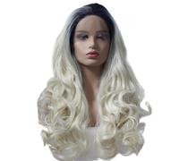 Perruque synthétique Lace Front Wig à racines noires à blondes for femmes, perruque synthétique Body Wave for usage quotidien(24inch)