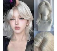 Perruque synthétique Lolita en dentelle frontale, queue de loup, cheveux courts et bouclés, couches dorées blanches, perruque duveteuse quotidienne, tête complète, unisexe, Hallow-D13