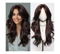 Perruque Synthétique Long Body Wave Synthetic Wigs Dark Brown Highlight Red Golden for Women Daily Use Loose Middle Part Wig Heat Resistant